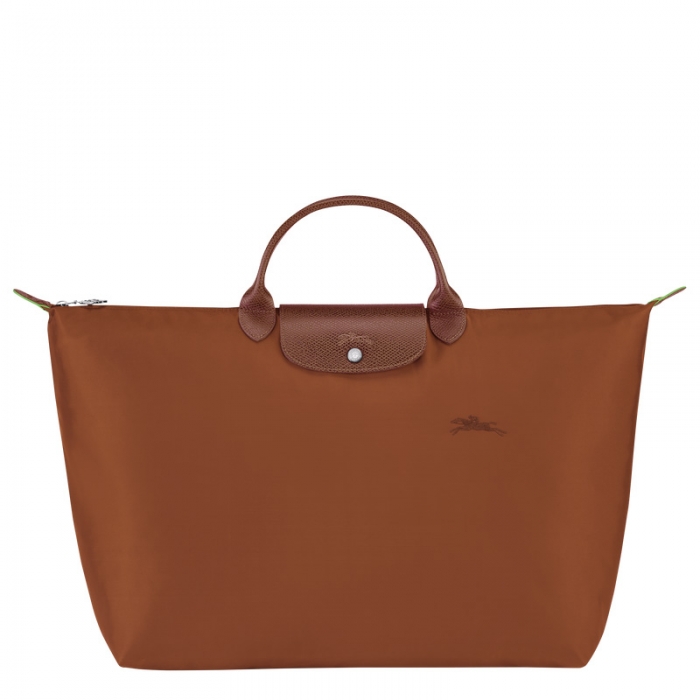 Longchamp Women's Le Pliage Green L Travel bag Cognac - Recycled canvas | Cognac