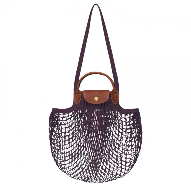 Longchamp Women's Le Pliage Filet L Mesh bag Eggplant - Canvas | Eggplant