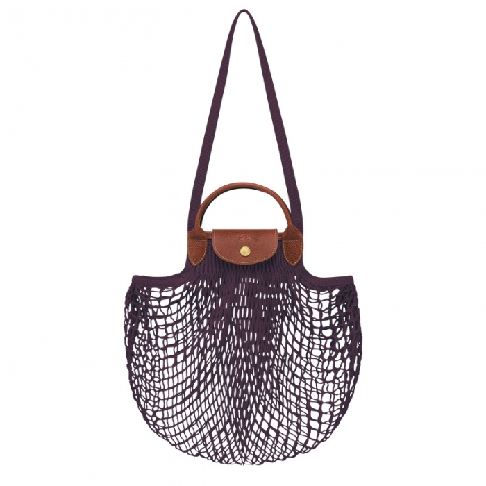 Longchamp Women's Le Pliage Filet L Mesh bag Eggplant - Canvas | Eggplant
