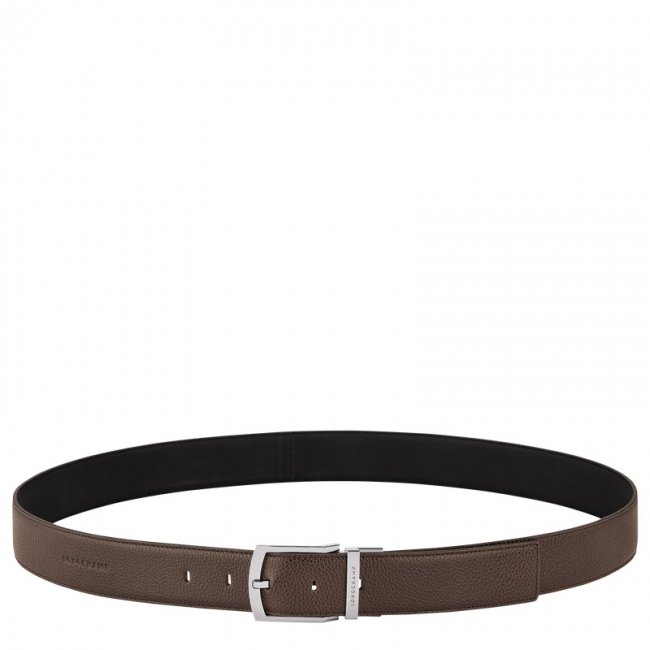 Longchamp Men's Le Foulonné belt Mocha/Black - Leather | Mocha/Black