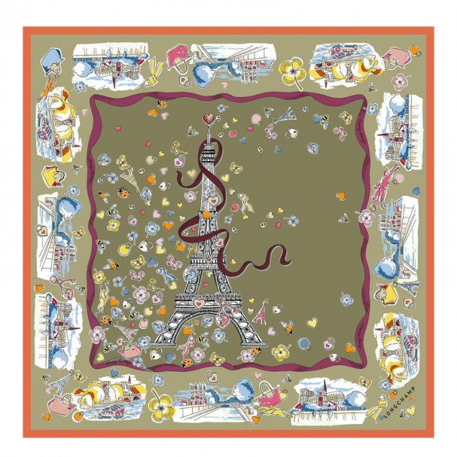 Longchamp Women's Equestrian Tower Silk scarf 50 Artichoke - OTHER | Artichoke