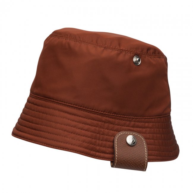 Longchamp Women's Reversible bucket hat Chestnut/Tomato - Technical taffeta | Chestnut/Tomato