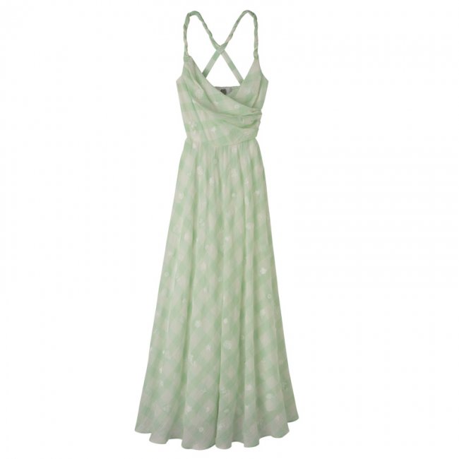 Longchamp Women's Long dress Aqua Green - Vichy jacquard embroidered | Aqua Green