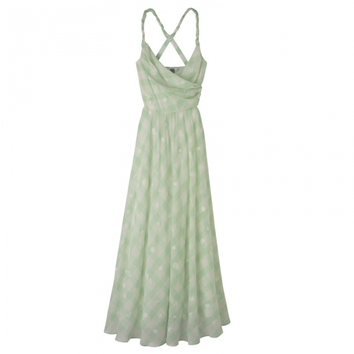 Longchamp Women's Long dress Aqua Green - Vichy jacquard embroidered | Aqua Green