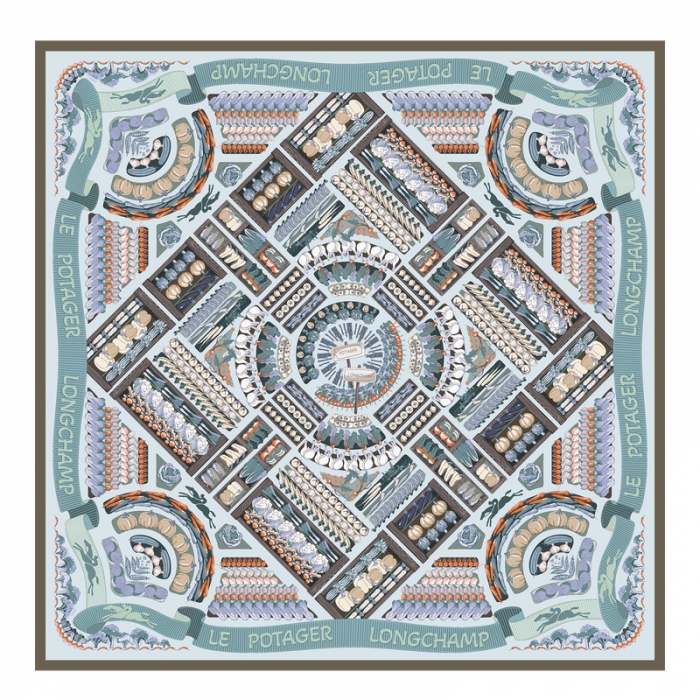 Longchamp Women's Vegetable Garden Silk scarf 90 Navy - OTHER | Navy