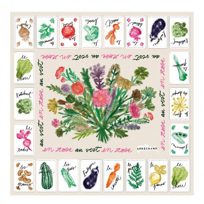 Longchamp Women's Pink and Green Silk scarf 50 Paper - OTHER | Paper