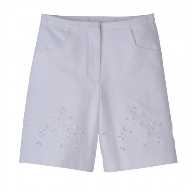 Longchamp Women's Bermuda shorts White - Embroidered gabardine | White