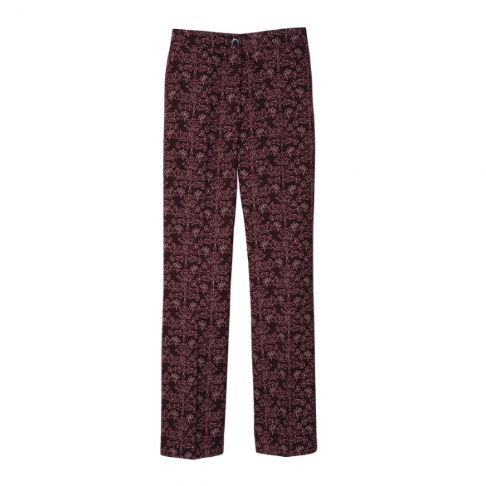 Longchamp Women's Trousers Eggplant - Printed gabardine | Eggplant