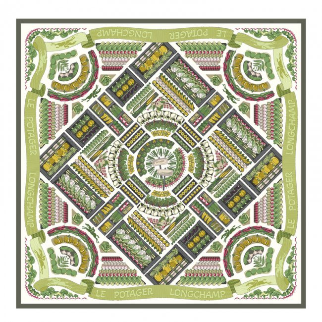Longchamp Women's Vegetable Garden Silk scarf 90 Khaki - OTHER | Khaki