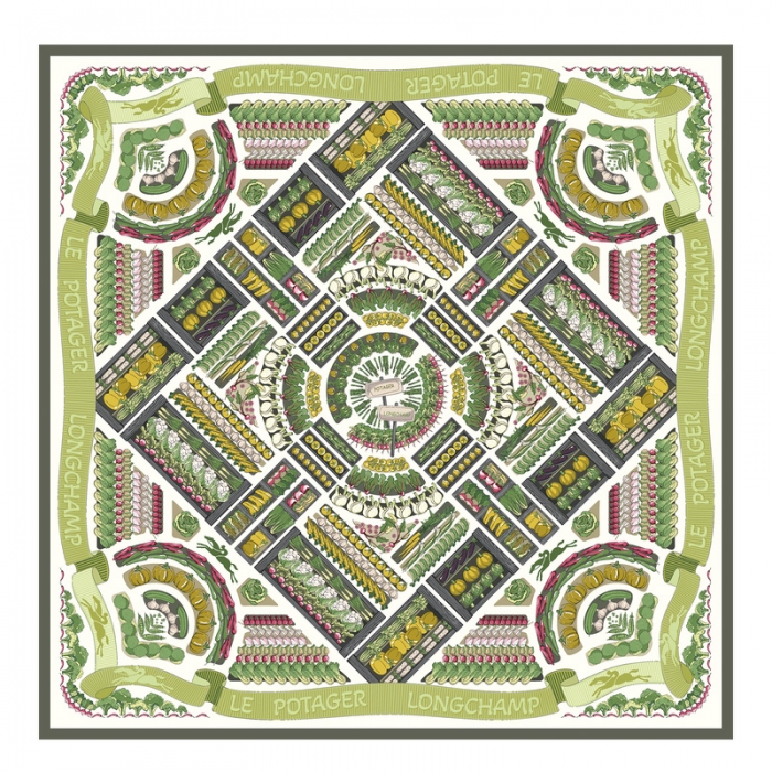 Longchamp Women's Vegetable Garden Silk scarf 90 Khaki - OTHER | Khaki
