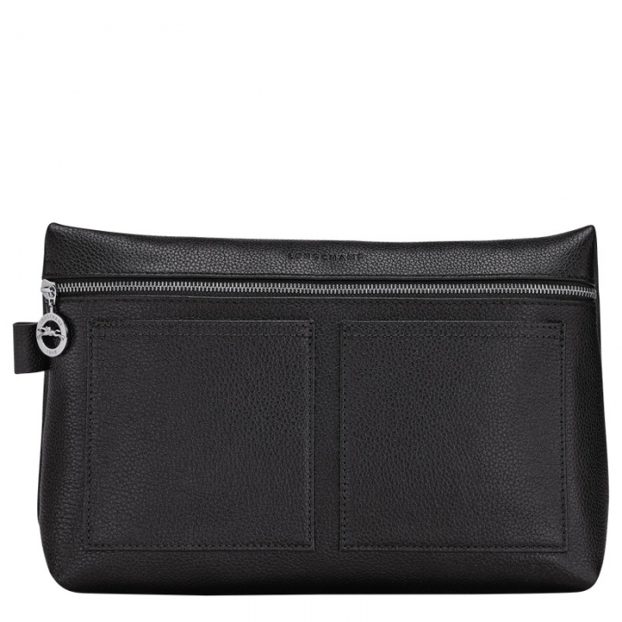 Longchamp Men's Le Foulonné Toiletry case Black - Leather | Black