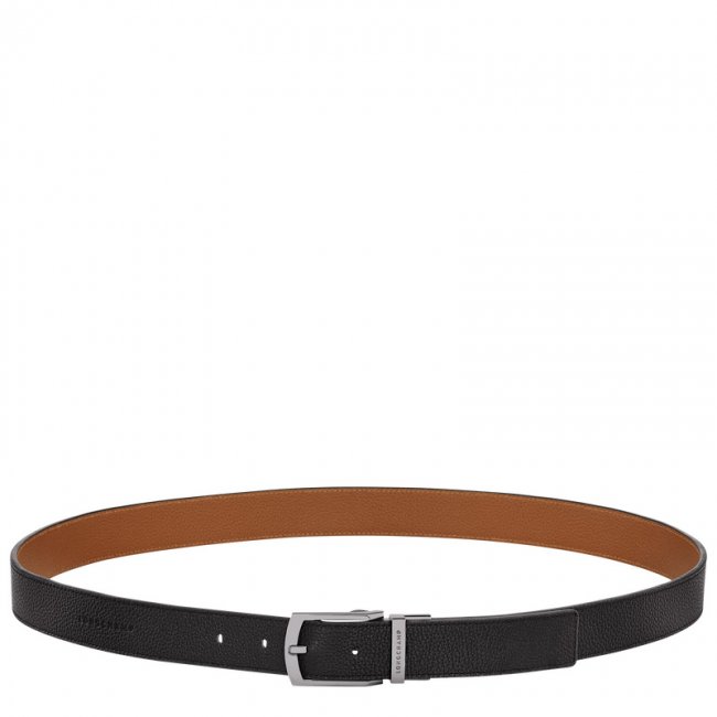 Longchamp Men's Le Foulonné belt Black/Caramel - Leather | Black/Caramel