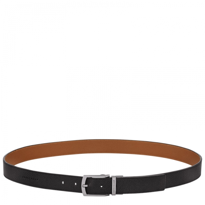 Longchamp Men's Le Foulonné belt Black/Caramel - Leather | Black/Caramel