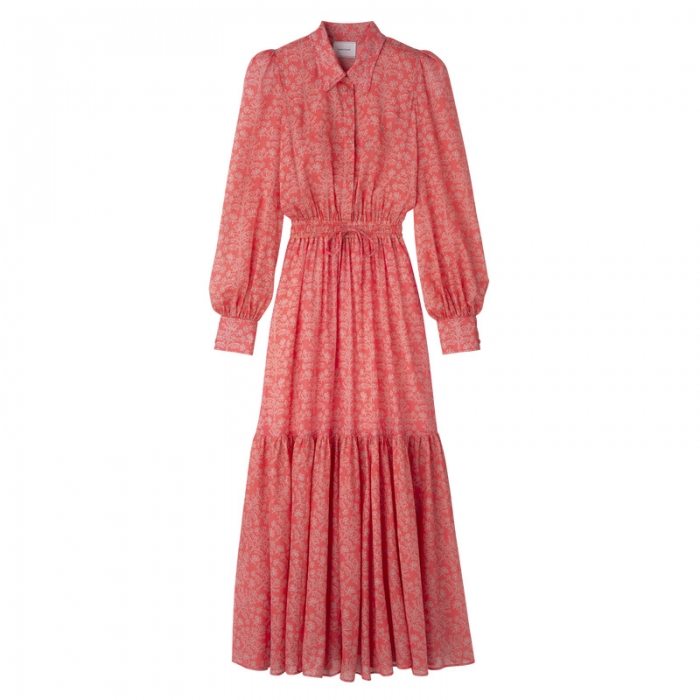 Longchamp Women's Long dress Tomato - Printed veil | Tomato