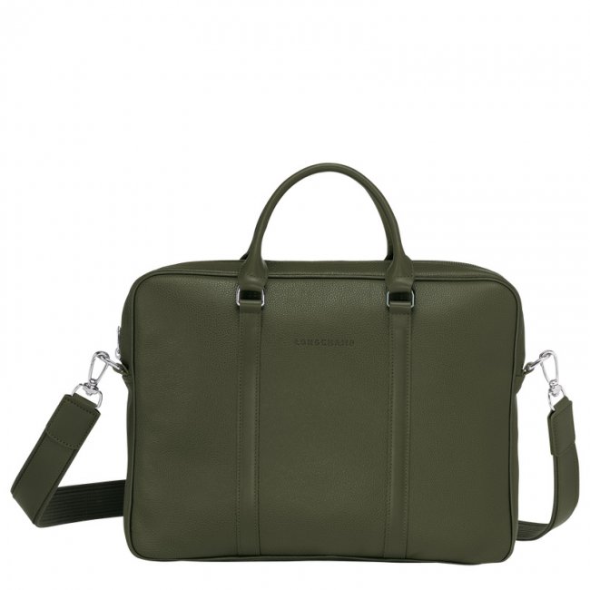 Longchamp Men's Le Foulonné XS Briefcase Khaki - Leather | Khaki