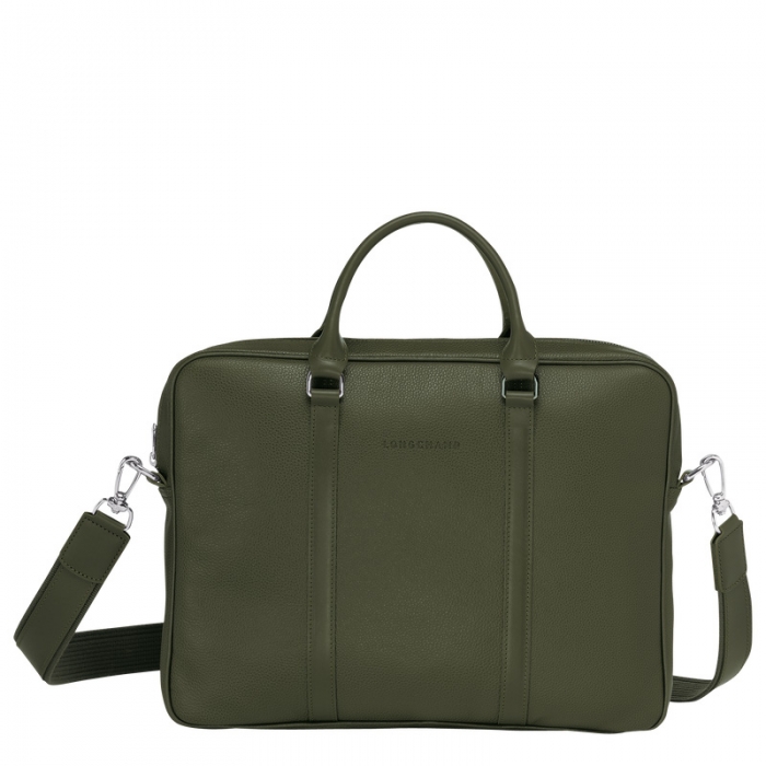 Longchamp Men's Le Foulonné XS Briefcase Khaki - Leather | Khaki
