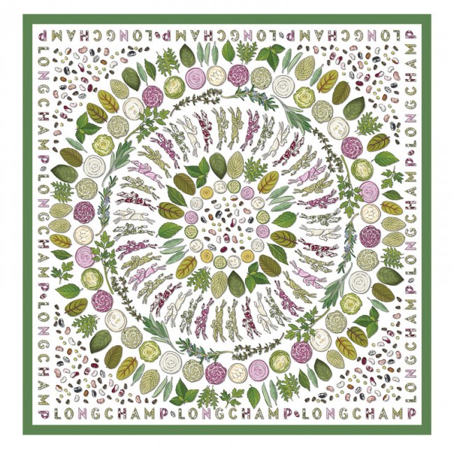 Longchamp Women's Herbarium Silk scarf 90 Green - OTHER | Green