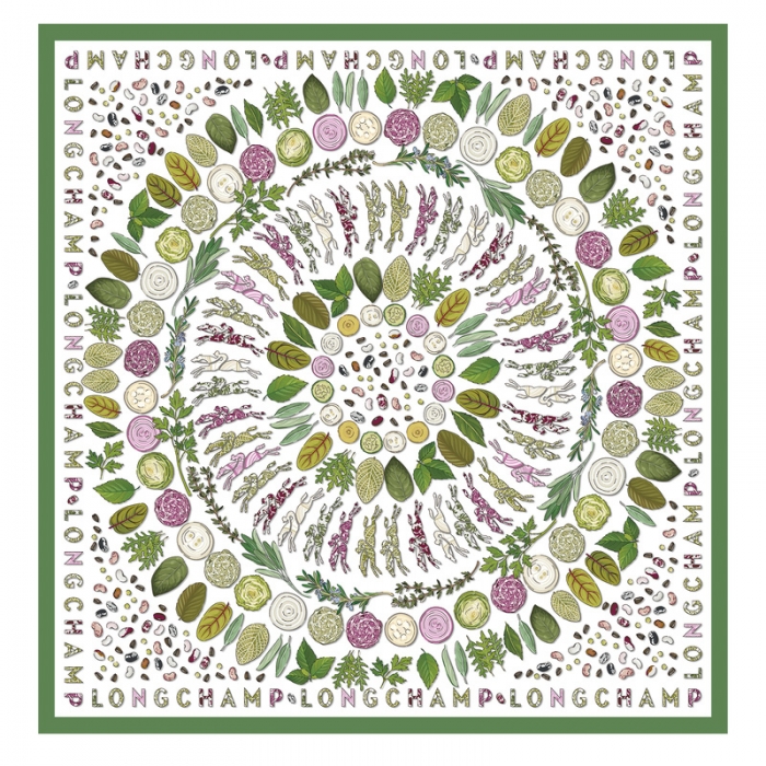 Longchamp Women's Herbarium Silk scarf 90 Green - OTHER | Green