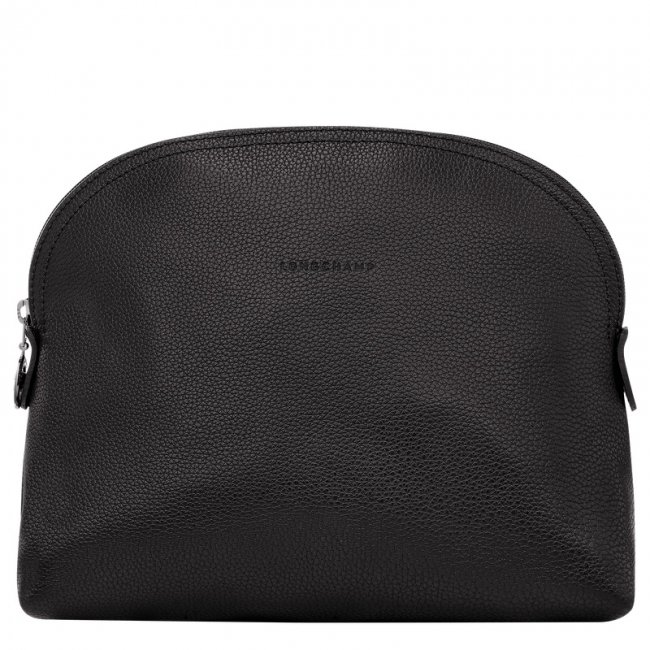 Longchamp Men's Le Foulonné Toiletry case Black - Leather | Black