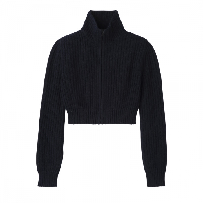 Longchamp Women's Zip collar short cardigan Navy - Knit | Navy