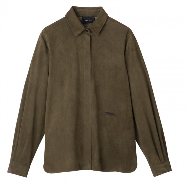 Longchamp Women's Straight leather shirt Khaki - Leather | Khaki