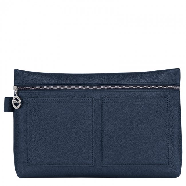 Longchamp Women's Le Foulonné Toiletry case Navy - Leather | Navy