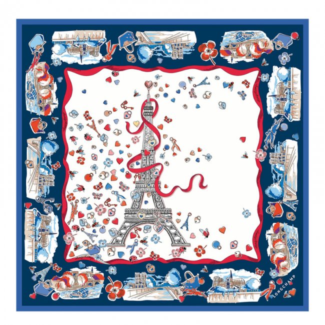 Longchamp Women's Equestrian Tower Silk scarf 50 Ecru - OTHER | Ecru