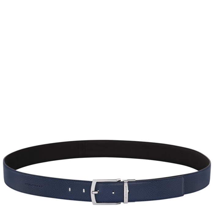 Longchamp Men's Le Foulonné belt Navy/Black - Leather | Navy/Black