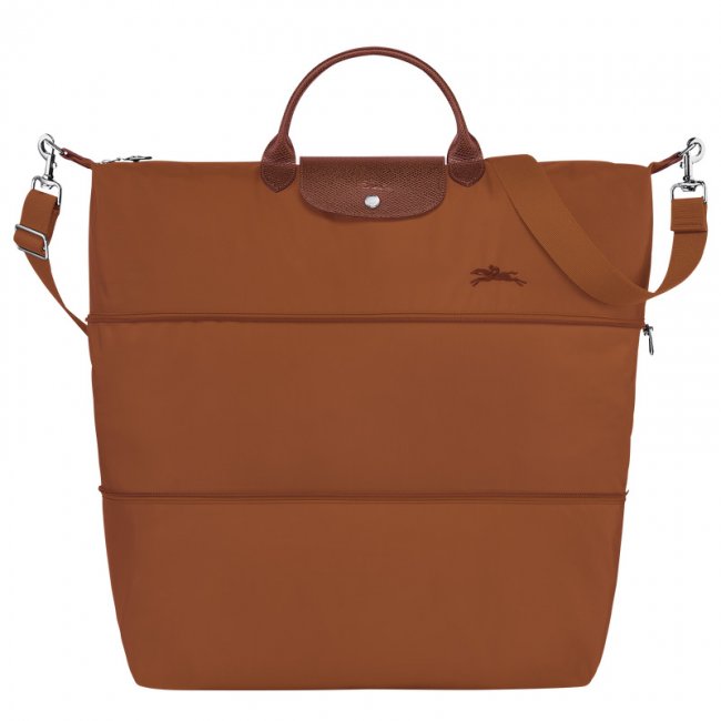 Longchamp Men's Le Pliage Green Travel bag expandable Cognac - Recycled canvas | Cognac