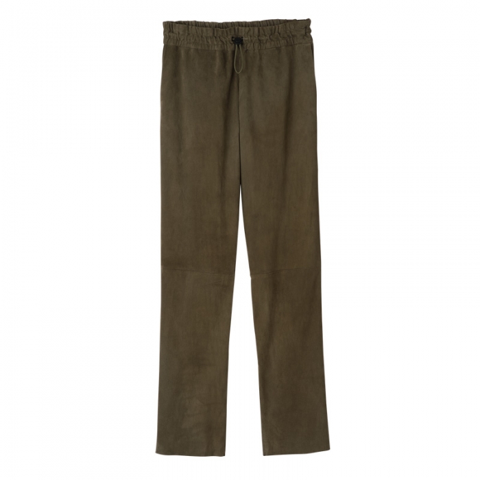 Longchamp Women's Leather straight pants Khaki - Leather | Khaki