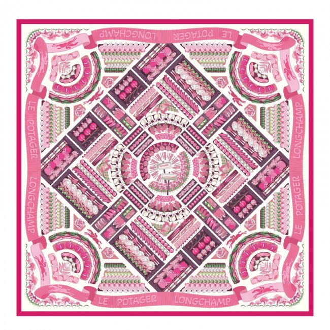 Longchamp Women's Vegetable Garden Silk scarf 90 Pink - OTHER | Pink