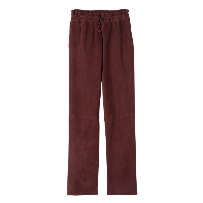 Longchamp Women's Leather straight pants Burgundy - Leather | Burgundy