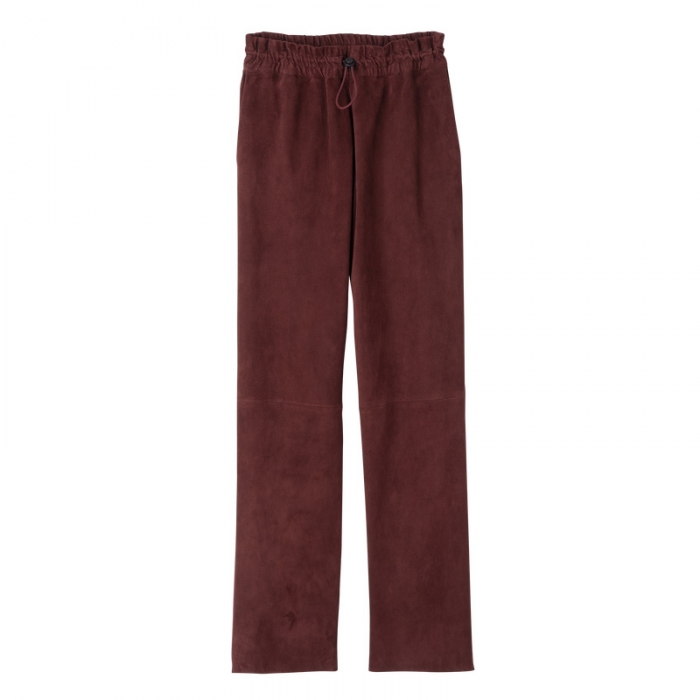 Longchamp Women's Leather straight pants Burgundy - Leather | Burgundy