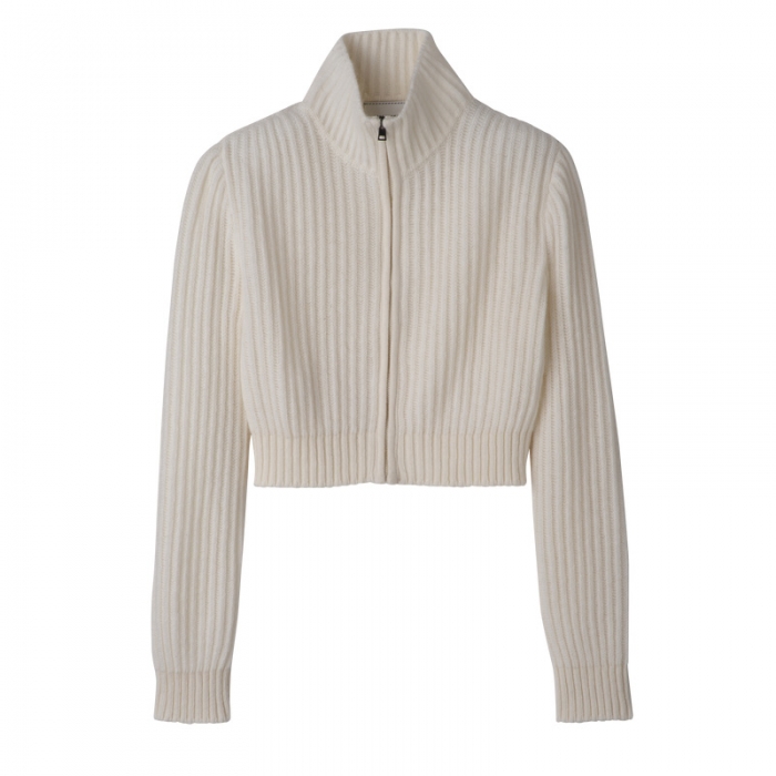 Longchamp Women's Zip collar short cardigan Ecru - Knit | Ecru