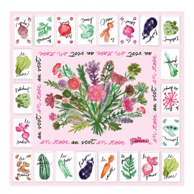 Longchamp Women's Pink and Green Silk scarf 50 Ballerina - OTHER | Ballerina