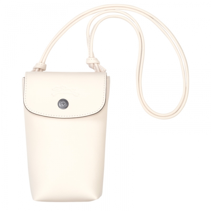 Longchamp Men's Le Pliage Xtra Phone case with leather lace Ecru - Leather | Ecru