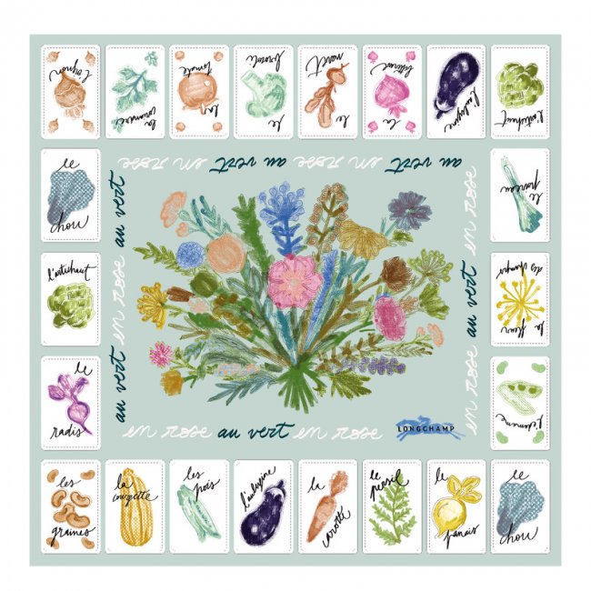 Longchamp Women's Pink and Green Silk scarf 50 Vervain - OTHER | Vervain