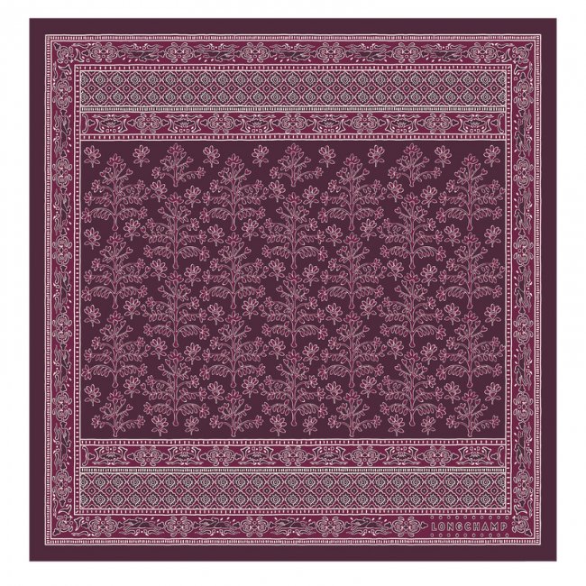 Longchamp Women's Tree of Life Silk scarf 50 Eggplant - OTHER | Eggplant