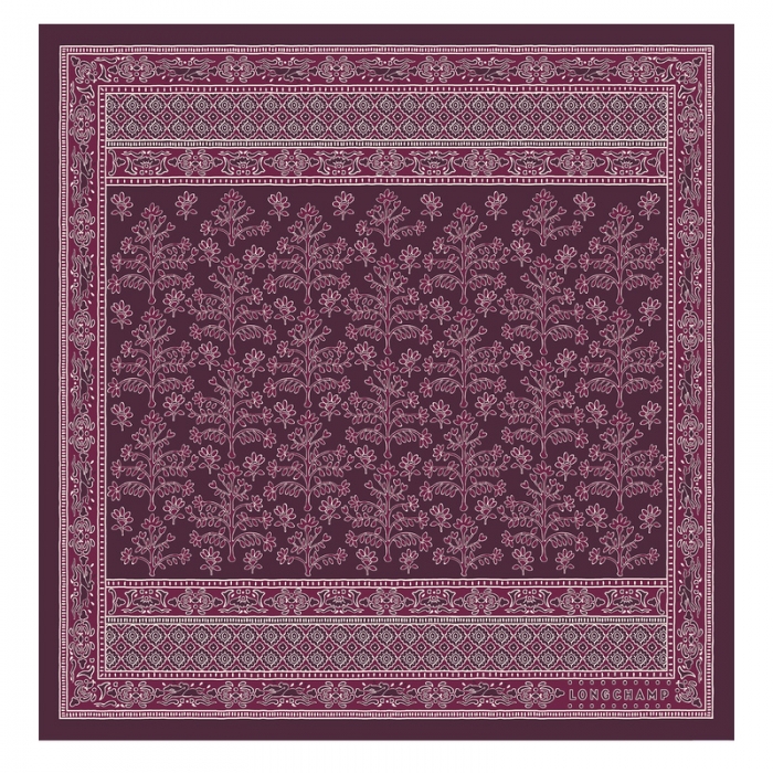 Longchamp Women's Tree of Life Silk scarf 50 Eggplant - OTHER | Eggplant