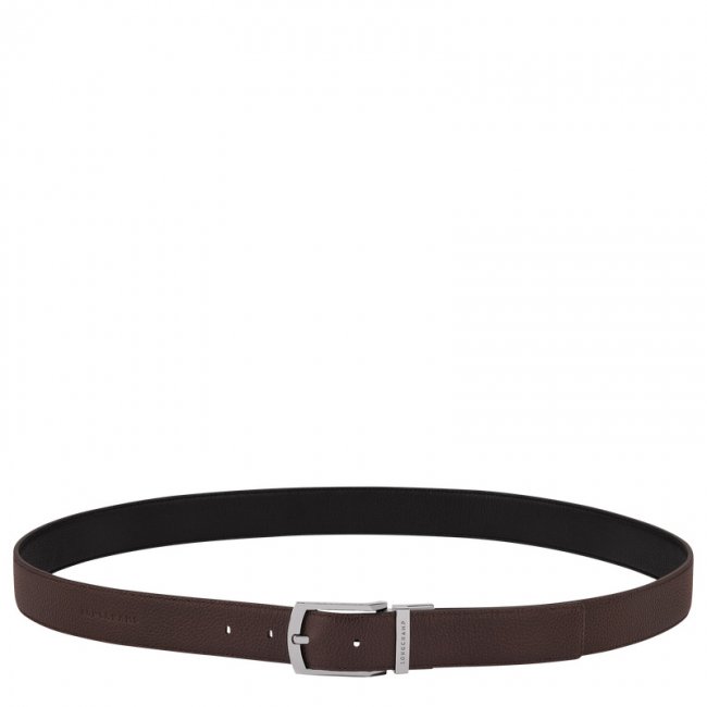 Longchamp Men's Le Foulonné belt Mocha/Black - Leather | Mocha/Black