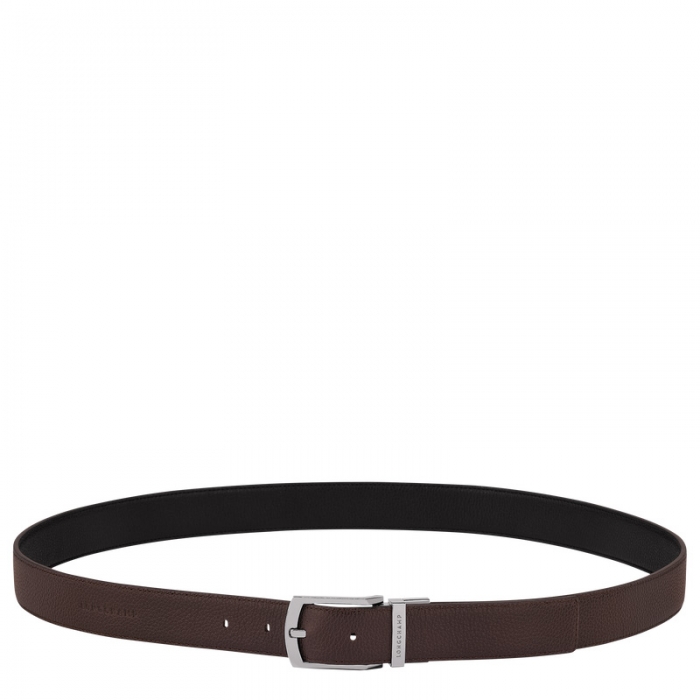 Longchamp Men's Le Foulonné belt Mocha/Black - Leather | Mocha/Black