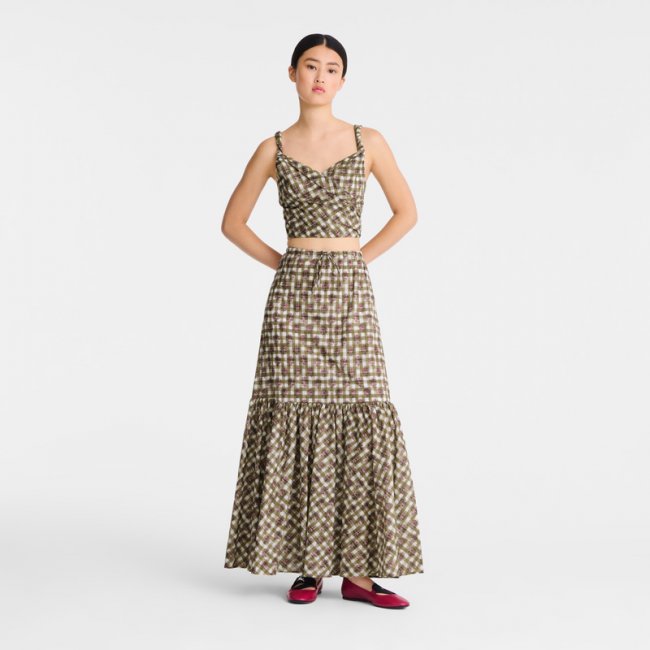 Longchamp Women's Long skirt Artichoke - Vichy print veil | Artichoke