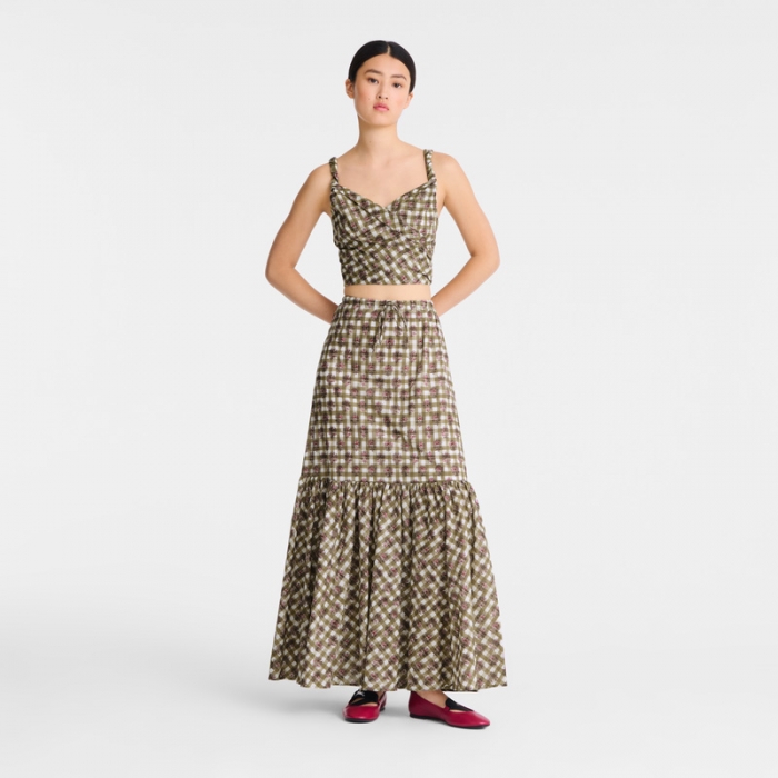 Longchamp Women's Long skirt Artichoke - Vichy print veil | Artichoke