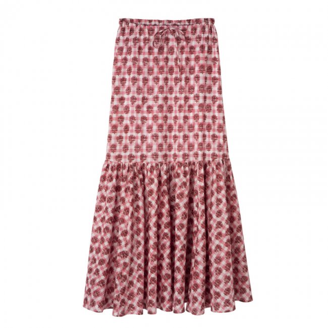 Longchamp Women's Long skirt Blush - Vichy print veil | Blush