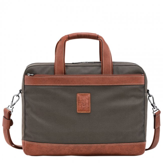 Longchamp Men's Boxford L Briefcase Brown - Recycled canvas | Brown