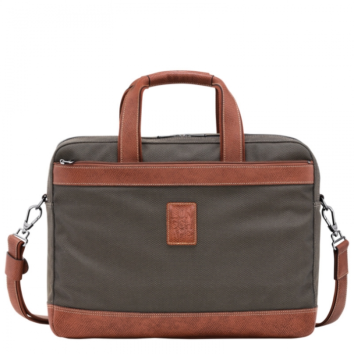 Longchamp Men's Boxford L Briefcase Brown - Recycled canvas | Brown