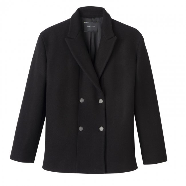 Longchamp Women's Straight peacoat Black - Wool broadcloth | Black