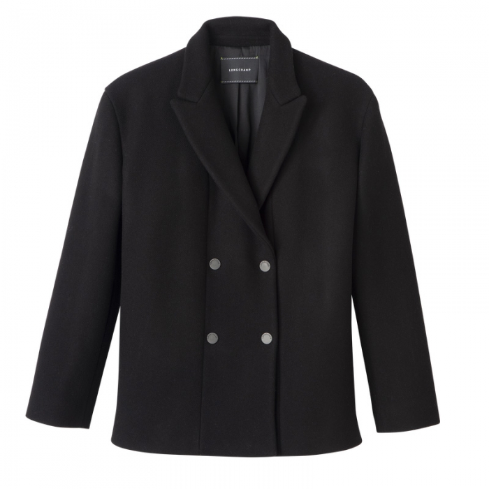 Longchamp Women's Straight peacoat Black - Wool broadcloth | Black