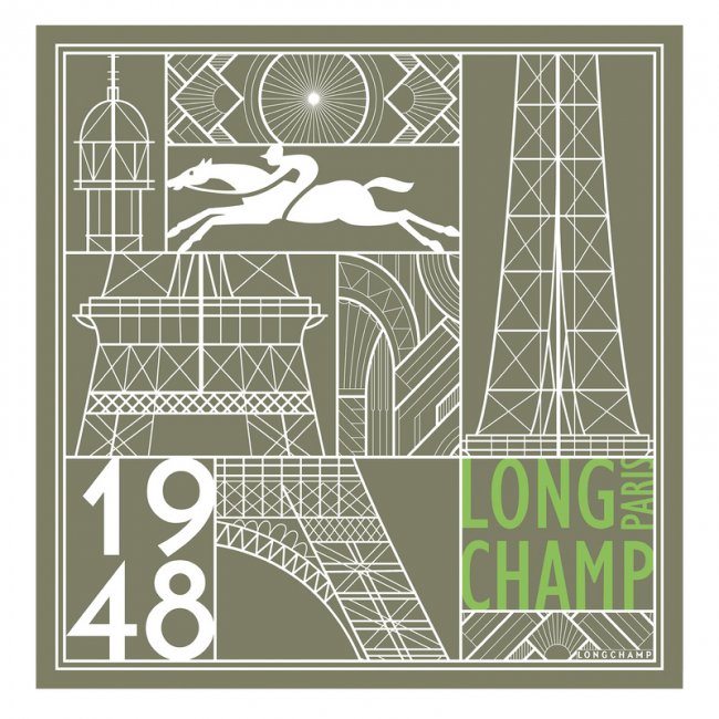 Longchamp Women's Eiffel Tower 1948 Silk scarf 50 Artichoke - OTHER | Artichoke
