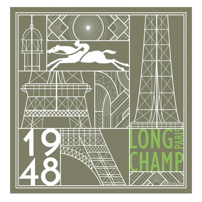 Longchamp Women's Eiffel Tower 1948 Silk scarf 50 Artichoke - OTHER | Artichoke
